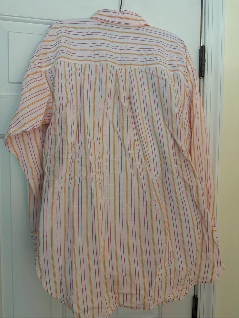 LOFT 100% Cotton Striped Button Down Shirt Medium Pink Orange White